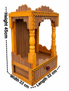 Handcrafted Wooden Temple for Home & Office | Compact Puja Mandir with Storage Drawer & Traditional Carvings | Elegant Pooja Ghar Mandapam (Size: 45 x 32 x 22 cm)