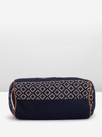 PRIMROSE Chevron Pattern Tote Bag with Tassels, Beige and Multi-Colour (Navy Blue)