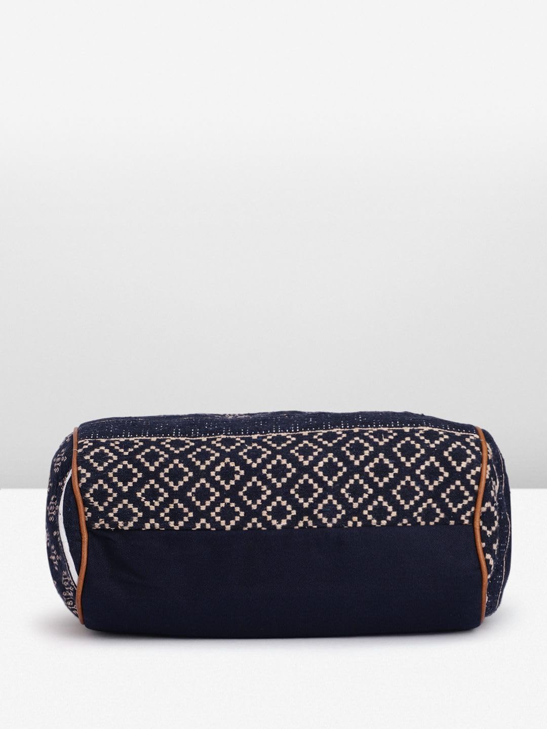 PRIMROSE Chevron Pattern Tote Bag with Tassels, Beige and Multi-Colour (Navy Blue)