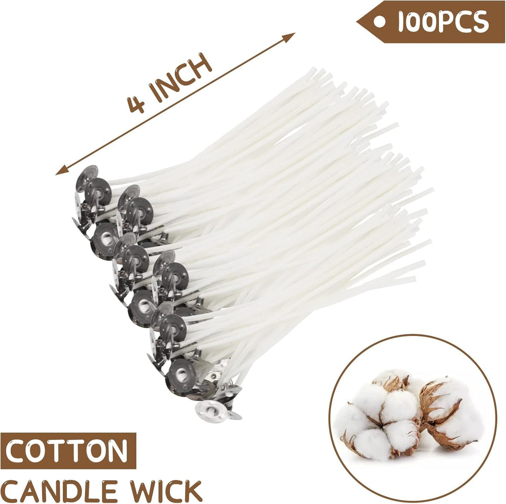 Candle Making Kit, 50 Cotton Wicks 4(10 cm), 54 Wick Stickers, 10 Wooden Wick Holders