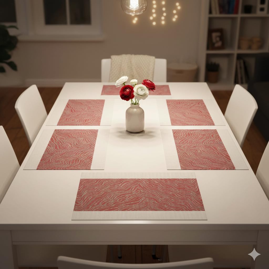 YELONA Placemats Set of 6, Heat-Resistant Woven Vinyl Table Mats, Non-Slip & Washable Dining Tablemats for Kitchen & Dinner Decor, Berry Red (45cm x 30cm) Kafalo
