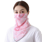 Youstylo Face Mask Scarf for Women Sun Protection Outdoor Riding Protective Chiffon Floral Print Lightweight Scarves Masks (1105A, Pink-Floral)