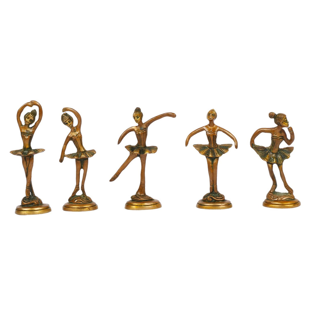 ARTVARKO Brass Beautiful Dancing Lady Idol Home Décor Showpieces Ladies Statue Set of 5 Statues.(Greenish Gold)