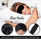 Friends of Meditation® 100% Mulberry Silk Sleep Mask – Pure Silk Eye Mask for Sleeping, Super Smooth Blackout Blindfold, Soft Adjustable Strap, Luxury Eye Cover for Travel, Meditation (Black)