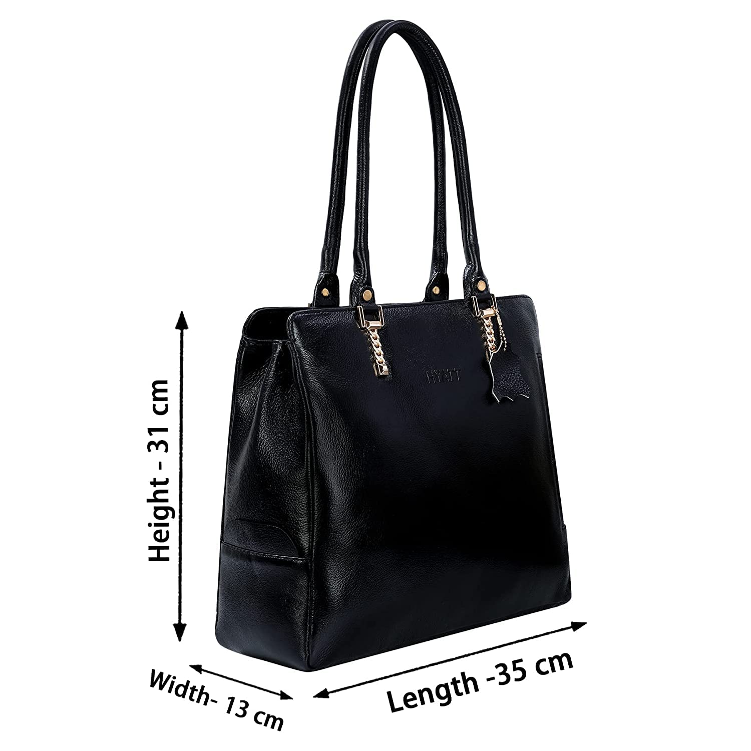 HYATT Leather Accessories Full Grain Natural Leather Top Handle Tote Handbags & Shoulder Bags For Women Office (Dimension- L-14 X H-12 X W- 5 Inch, Weight- 0.7 Kg - Black)