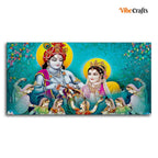 VIBECRAFTS Canvas Paintings for Living Room Drawing Room Beautiful Big Panoramic Radha Krishna Canvas Wall Painting Fitted with Wooden Frame for Home|Office|Gift(PTVCH_2258) (Multi 8)