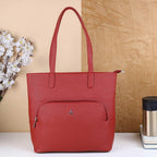 Mochi Women Maroon Faux Leather Tote Bag with Front and Back Zip Pockets (66-327)