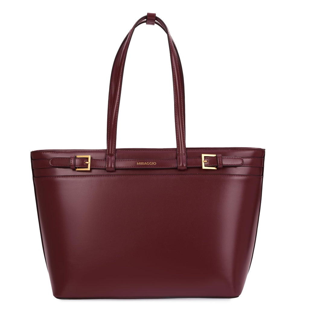 Miraggio Seoul Tote Bag For Women Office Use | Tote Bags For Women Stylish Main Compartment Can Fits Upto 15 Inches Laptop | Structured Shoulder Tote Bag (Wine)