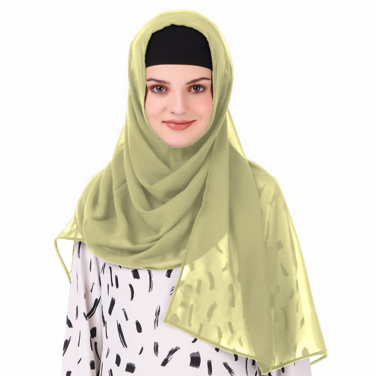 MyBatua Long Hijab in Breathable Soft Georgette large Head Wrap, Wholesale Price, 1pc Scarf HJ-020 (50x180 cm, Pale Olive)