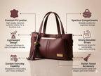PAVILONN Women Tote Bag Ladies Handbag Shoulder Office Shopping Work Laptop PU Leather Brown Travel College Daily Use Designer Large Stylish Fashion Zipper Commuter Gift (MAROON)
