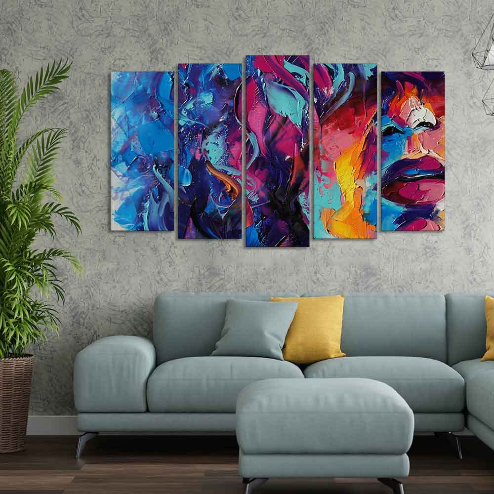 VIBECRAFTS Beautiful Girl Abstract Art wall Painting of Five Pieces For Home|Office|Living Room|Gift (PTVC5Pcs2_6599)