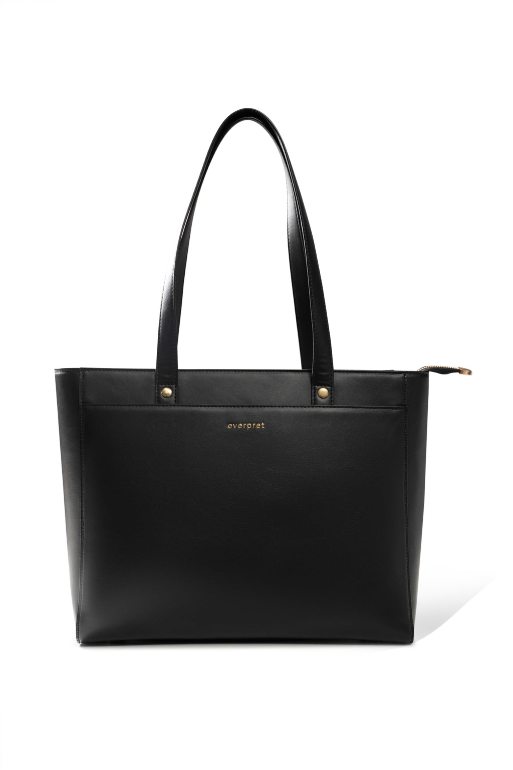 Everpret Premium Work Tote Bag for Women with 16-Inch Laptop Compartment | Vegan Leather Office Travel Handbag with Trolley Sleeve, Water Bottle Pocket & Organized Compartments | Black