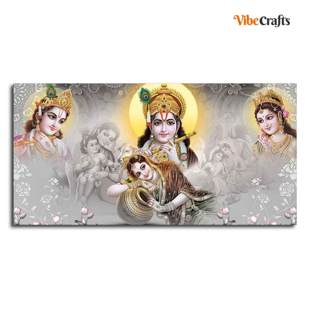 VIBECRAFTS Canvas Paintings for Living Room Drawing Room Radha Krishna Canvas Wall Painting Fitted With Wooden Frame For Home | Office | Living Room | Gifts (PTVCH_2515)