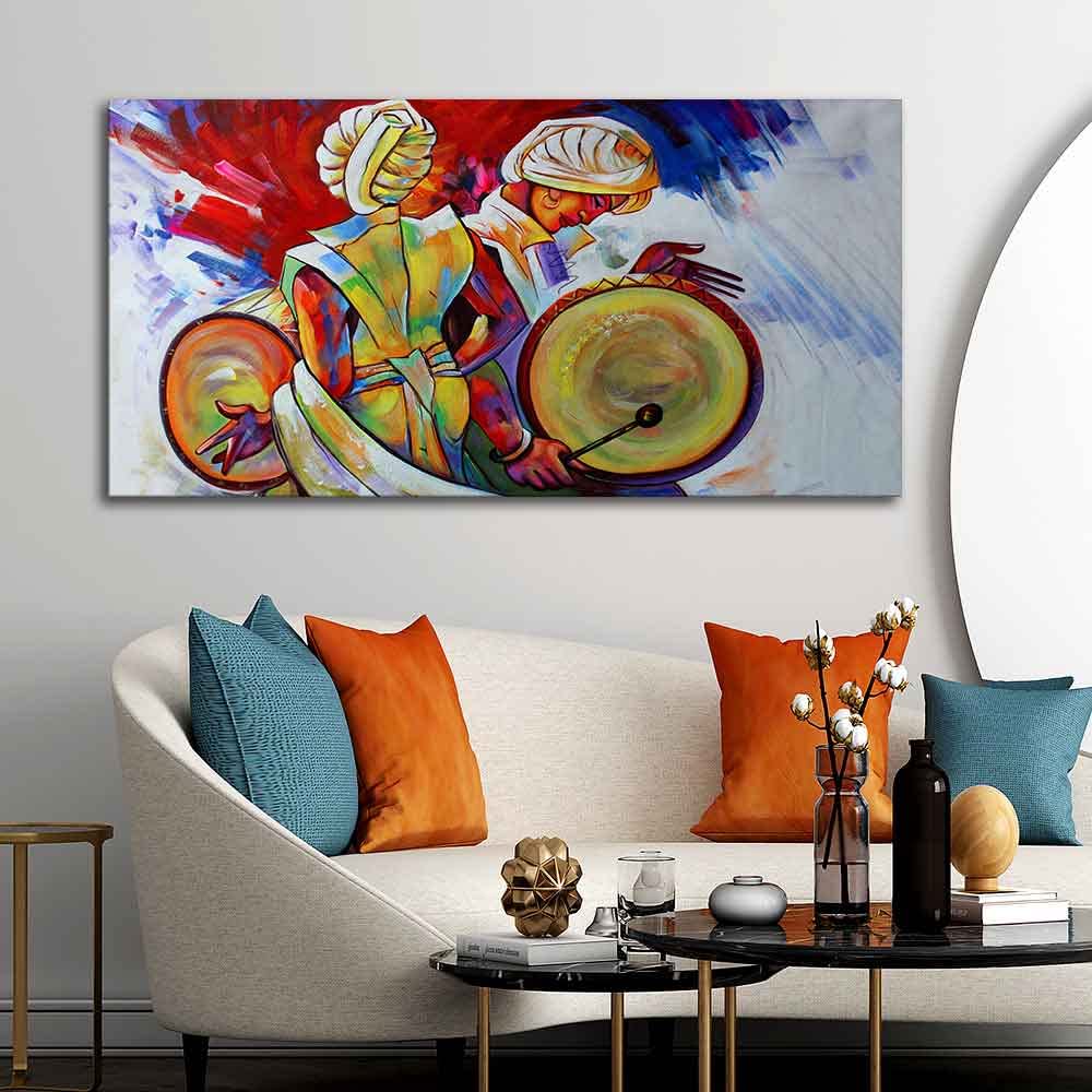 VIBECRAFTS Canvas Paintings for Living Room Drawing Room Absract Art Folk Dance Canvas Wall Painting Fitted With Wooden Frame For Home | Office | Living Room | Gifts (PTVCH_2529N)