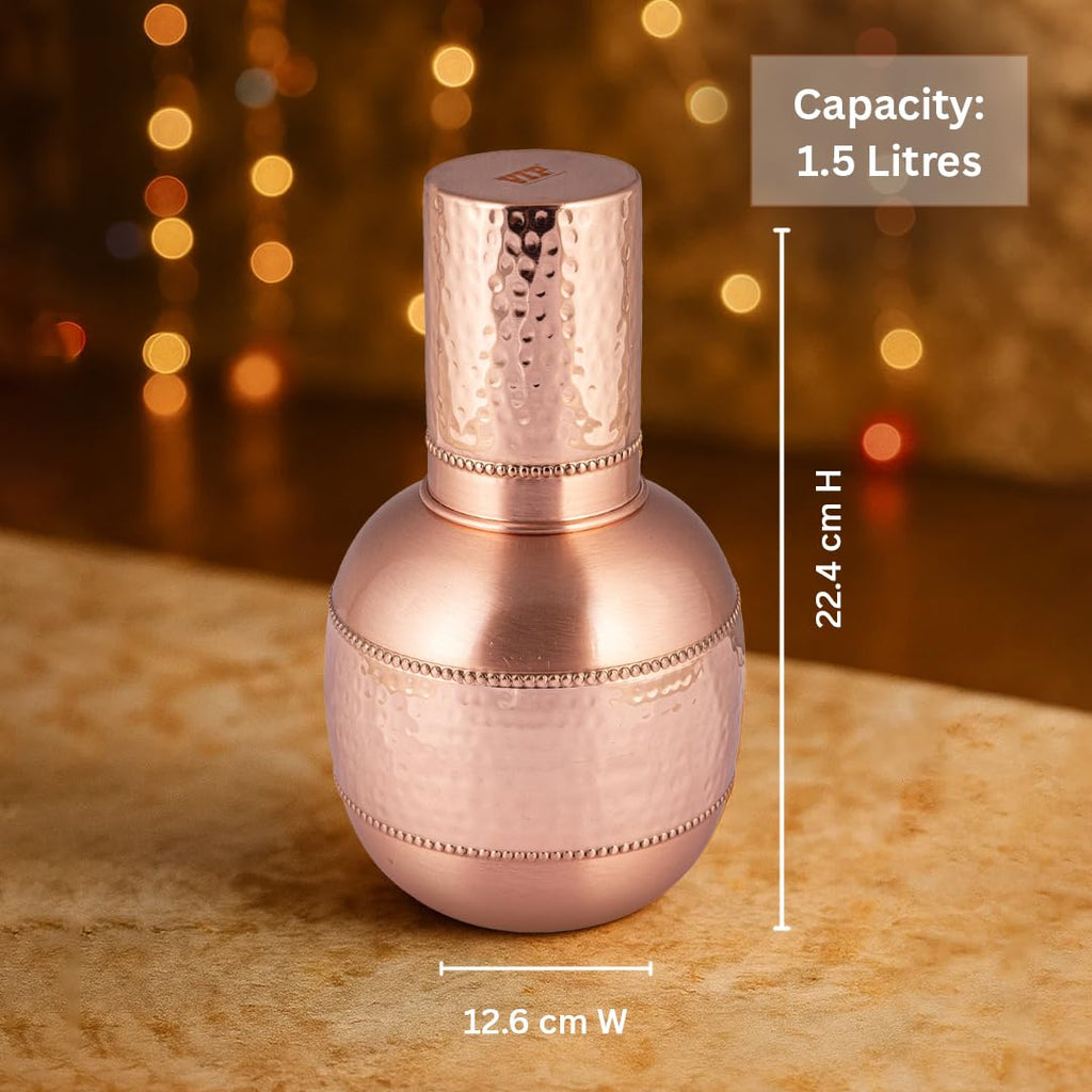 Vip luxe Surahi Copper Water Jug – 1.5L | Handcrafted Heavy-Gauge Pure Copper Ayurvedic Pitcher | Wellness Drinkware