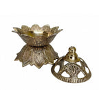 DSH Flower Design Dhoop Dani Brass Dhuna Loban Burner Round Dhooni Home Office Table-Top Incense Holder for Loban.