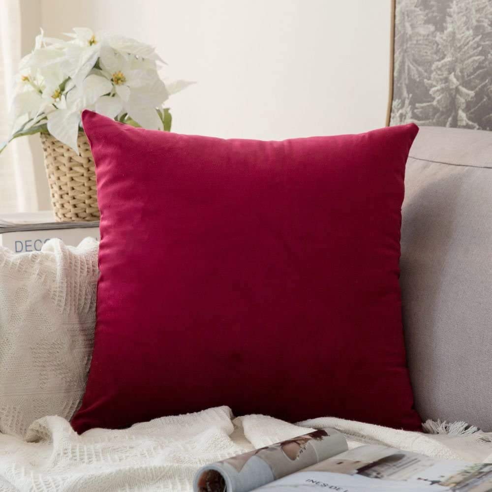 Khooti Decorative Velvet 220 TC Square Cushion Cover Throw Pillow Cover For Living Room Couch Diwan Single Seater Sofa, Modern Boho Medium 18X18 Inches/45X45 Cm (Color-Red)(Set Of 2 Pcs)