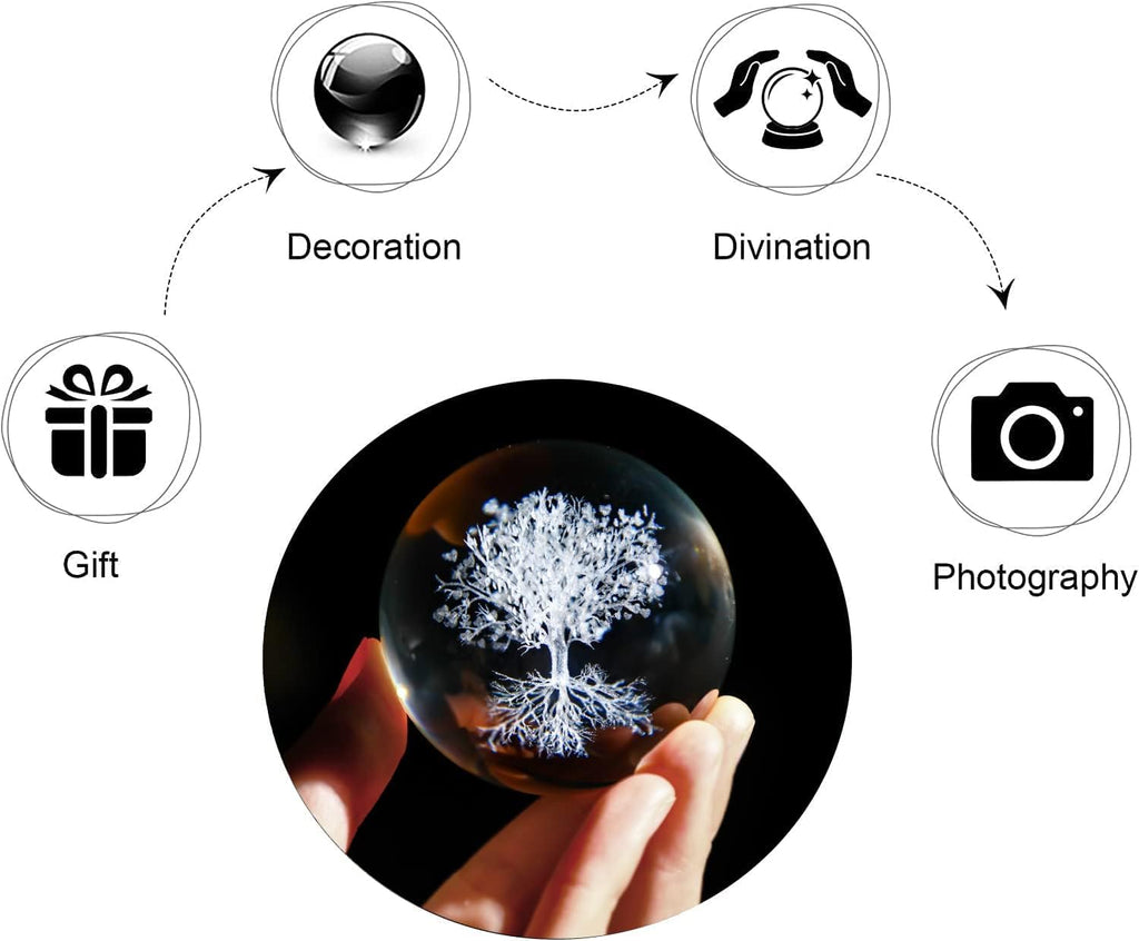 Neouth 60mm Tree of Life Crystal Ball with Stand Decorative Paperweight 3D Laser Engraved Glass Plant Life Tree Sphere Novelty Home Decor