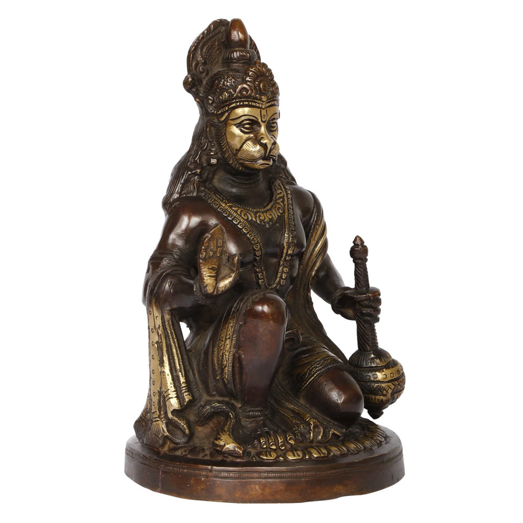 ARTVARKO Brass Hanuman Statue Idol Bajrangbali Bhagwan Sankat Mochan Sitting Murti for Home Office Entrance Décor Temple Mandir Puja 9.5 Inch