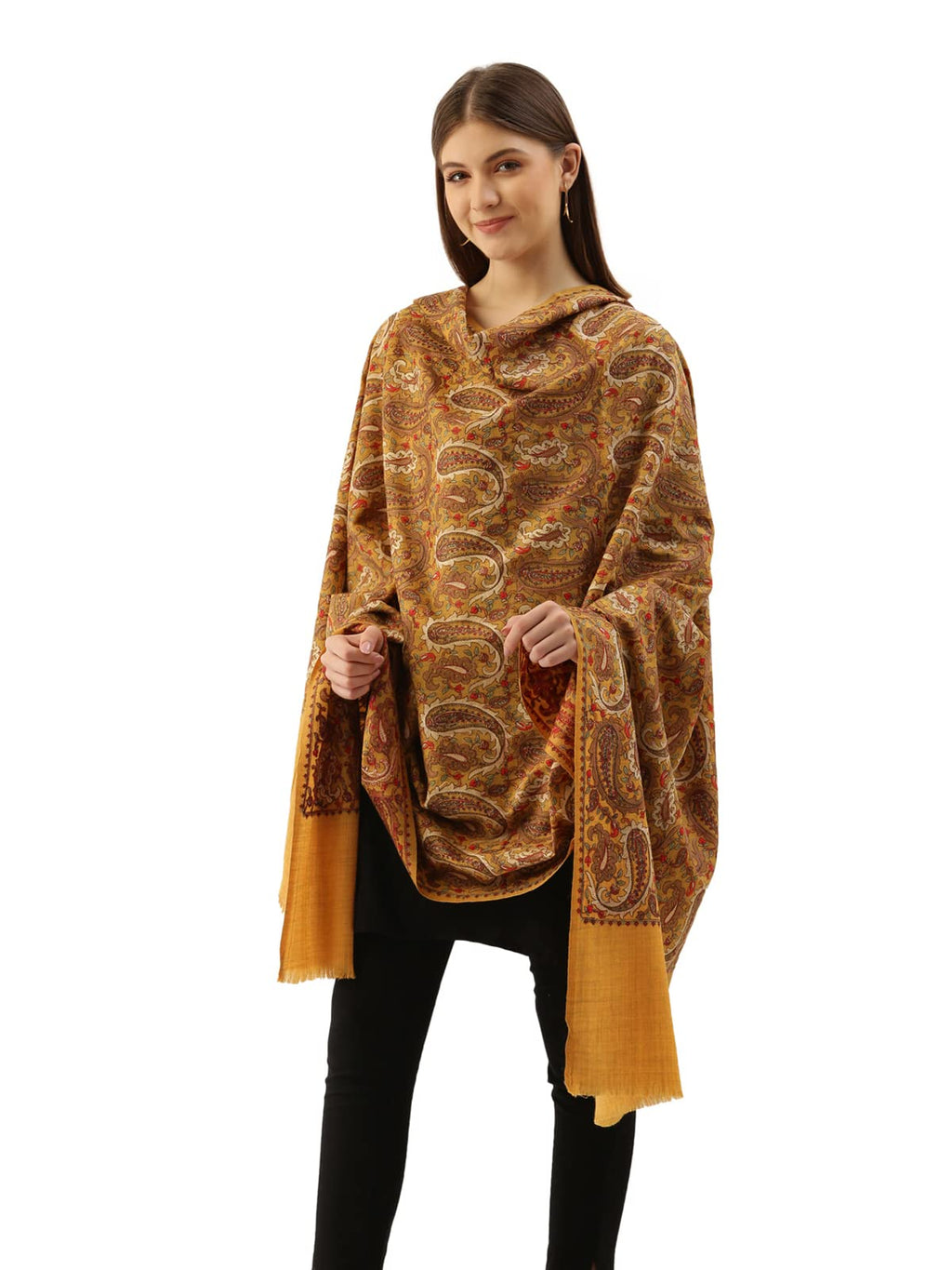 Pashmoda Women Gulzaar Pure Wool Aari Embroidered Shawl (Size : 101X203 CM)