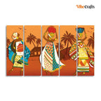 VIBECRAFTS Premium Canvas Wall Painting of African Lady Dancing Set of Five For Home|Office|Living Room|Gift (PTVC5Pcs4_8679)