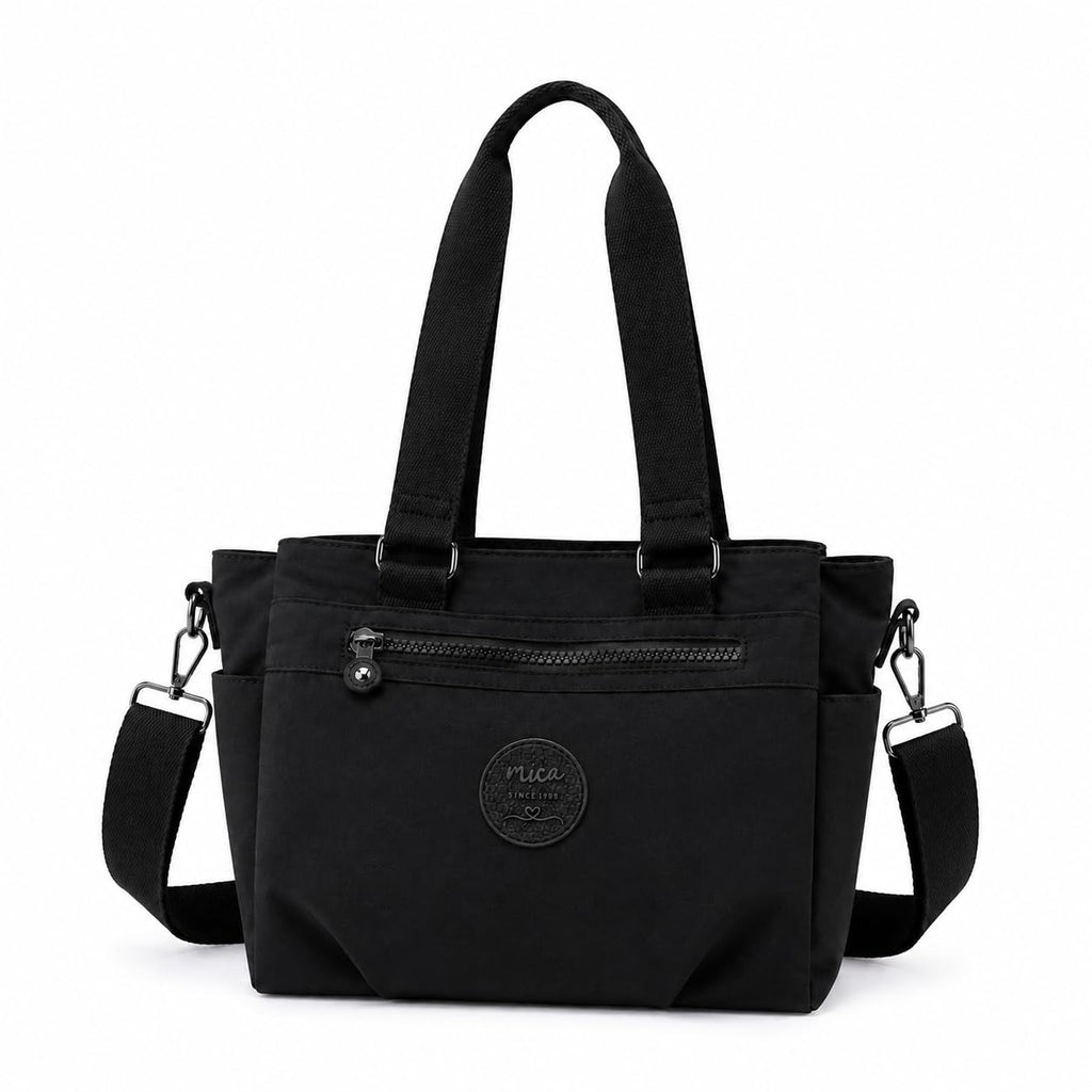 MOCA Women Nylon Tote Bag Lightweight Waterproof Handbag Large Capacity Multi Compartment Shoulder Crossbody Bag Daily Use Office Travel College Ladies Purse with Zipper (Noir)