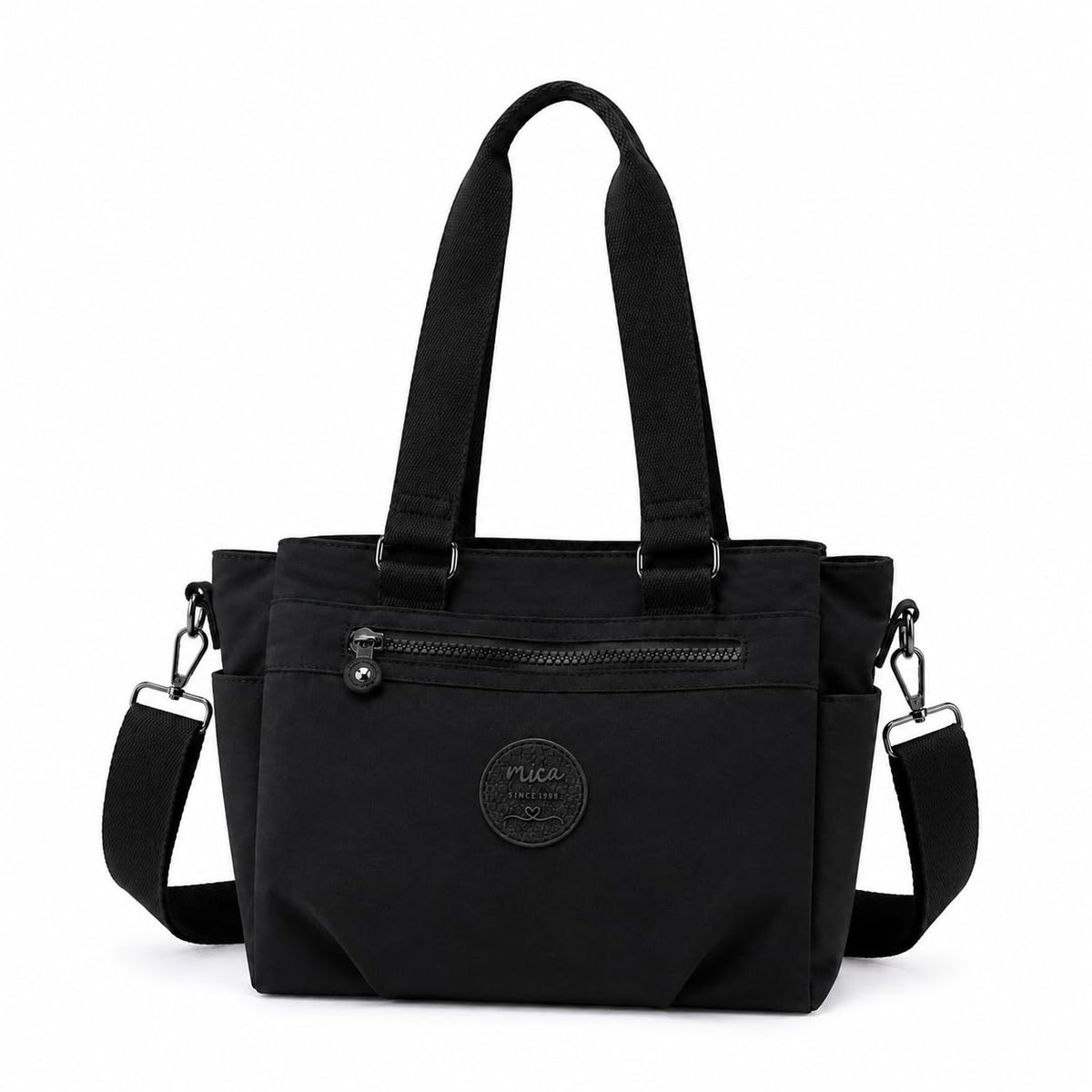 MOCA Women Nylon Tote Bag Lightweight Waterproof Handbag Large Capacity Multi Compartment Shoulder Crossbody Bag Daily Use Office Travel College Ladies Purse with Zipper (Noir)