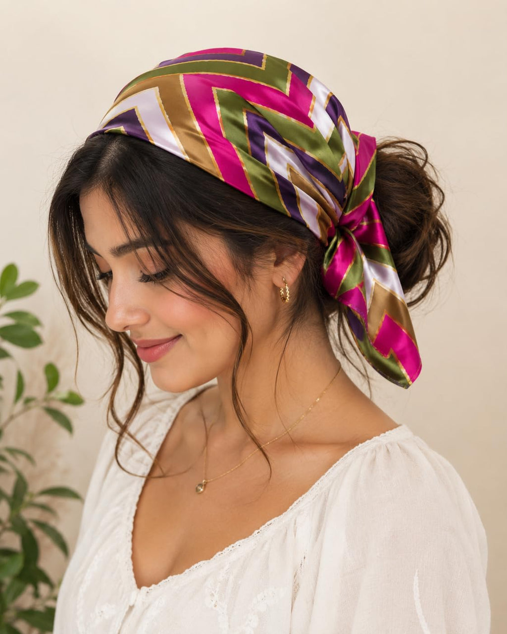 ZULZALA Satin Scarf for Women Square Neck Hair Bandana Scarf For Women Lightweight for Suit, Blazers Office Travel Wear