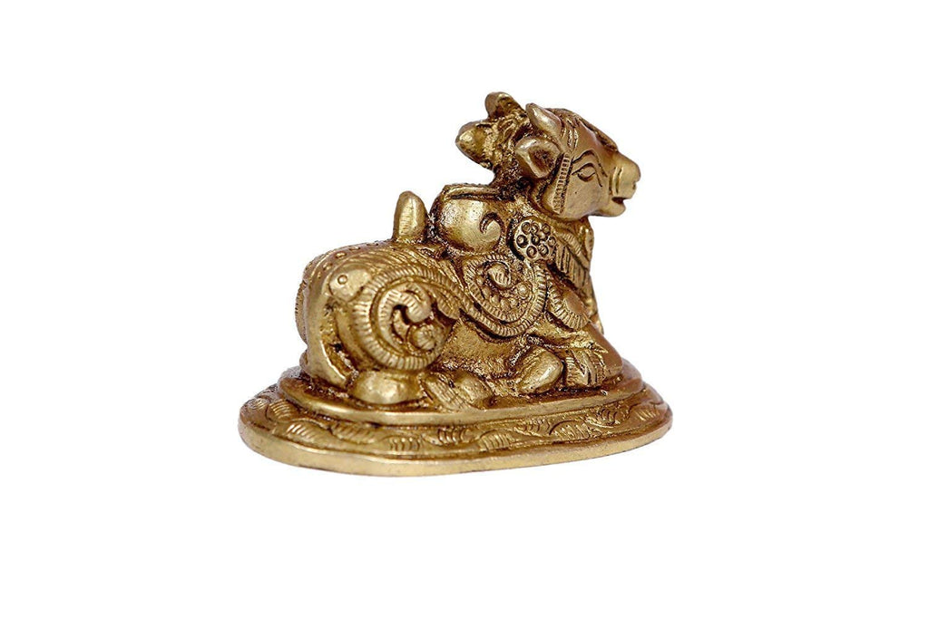 ARTVARKO Brass Shiv Ji Parvati Vehicle Nandi Bull Statue Brass Idol Shiva Devotee Seated Sculpture Puja and Decor Small 3 Inch