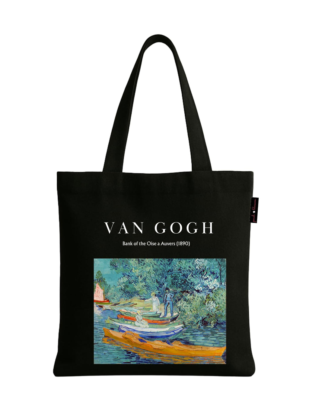 Peach Blossom Women's Printed Cotton Zipper Tote Bags (BLK - RIVER BOAT)