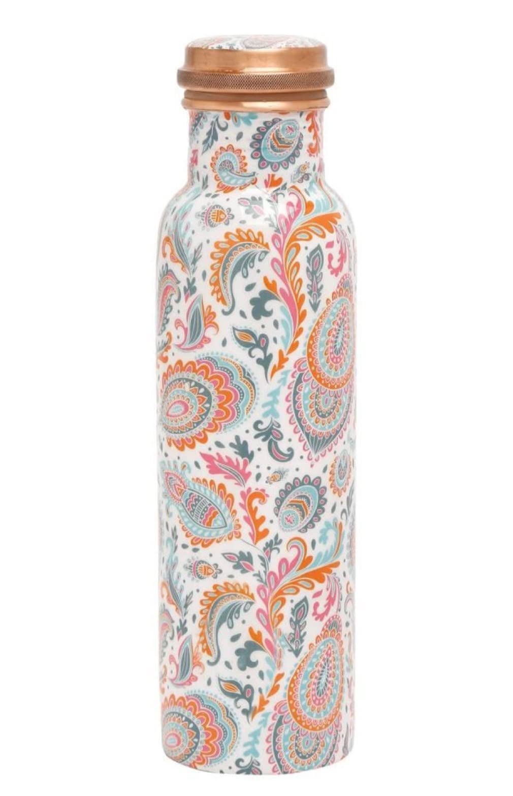 KC Pure Copper Designer Water Bottle | Leak Proof Protection | Ayurveda and Yoga Health Benefits (1000ml, Meena Pink Design, Pack of 1)