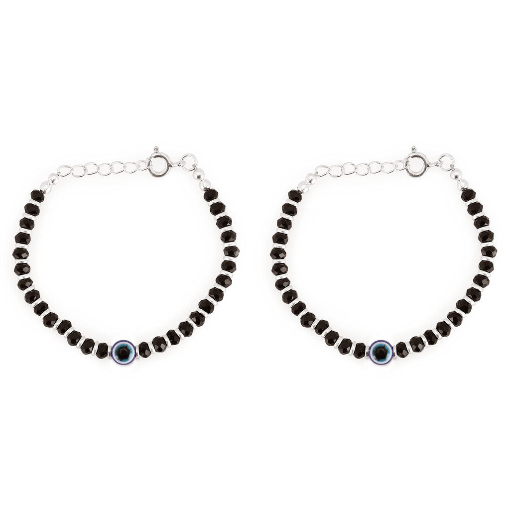 Osasbazaar Sterling Silver Nazariya Kadli Bracelet with Evil Eye for Boys Girls Children Baby (Black) - 90%-92.5% Pure BIS Hallmarked