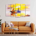 VIBECRAFTS Beautiful Scenery of Sailing Ship on the Ocean Wall Painting Set of Five For Home|Office|Living Room|Gift (PTVC5Pcs2_6521)