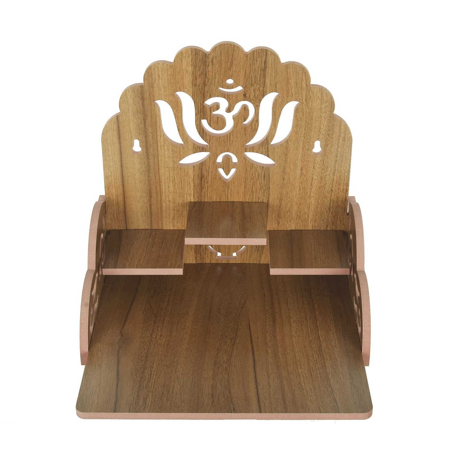 Om Shree Fully Handmade Beautiful Wooden Home and Office Temple/Pooja Mandir(28 x 28 x 26 cm) (Brown 6)