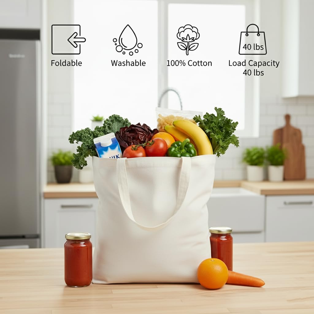 Eco-Friendly Natural Cotton Tote Bag for Women, Lightweight & Reusable for Shopping, Gifts & Daily Use (3, Natural, Medium)
