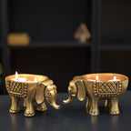 BEHOMA Metal Elephant for Good Luck, Golden - Set of 2