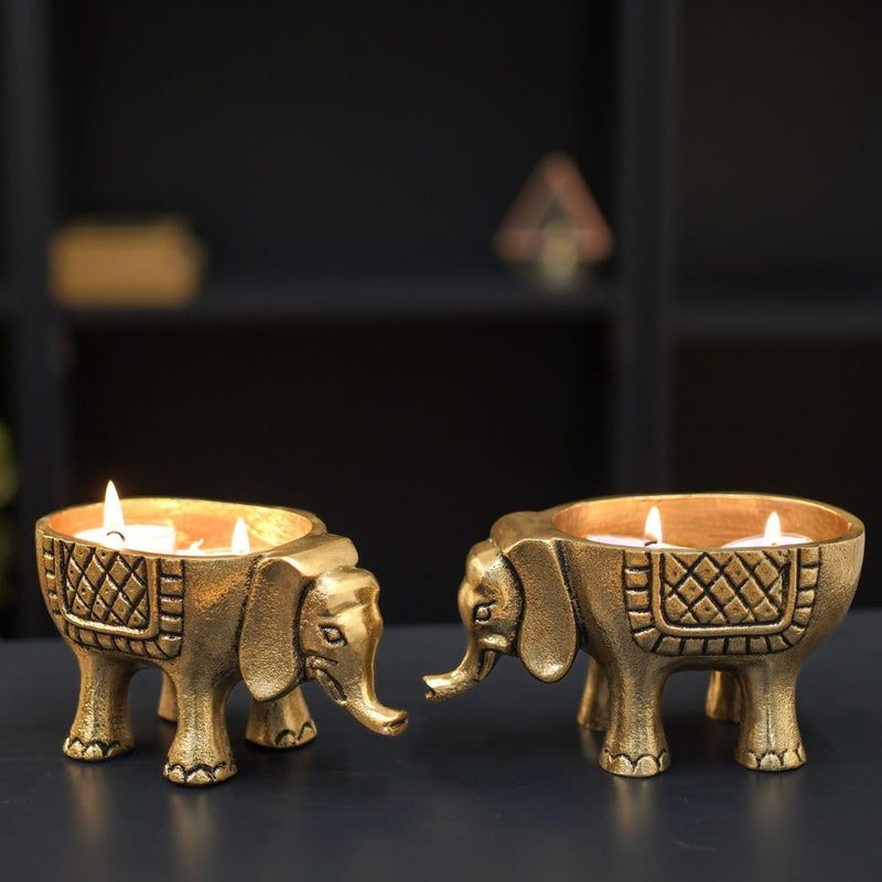 BEHOMA Metal Elephant for Good Luck, Golden - Set of 2