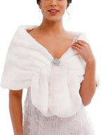 Zehory Wedding Faux Fur Shawl Wrap Winter Stole Shrug Bridal Evening Cape Scarf Cover Up for Bride and Bridesmaids (Ivory)…