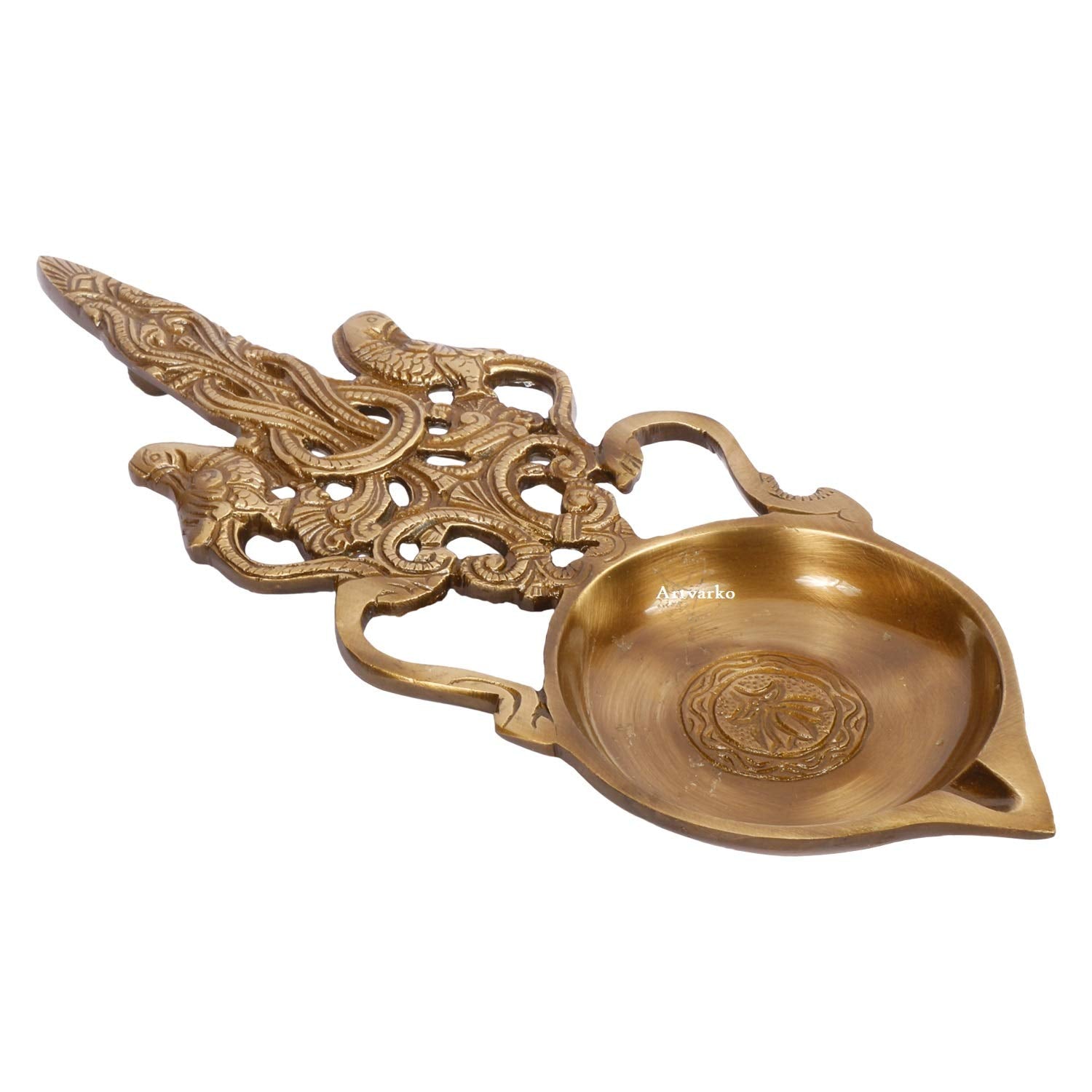 Artvarko Brass Aarti Diya with Handle | Pooja Dhoop Stand Incense Burner and Jyoti Deepak Oil Lamp Loban Holder (11x4x1 Inches)