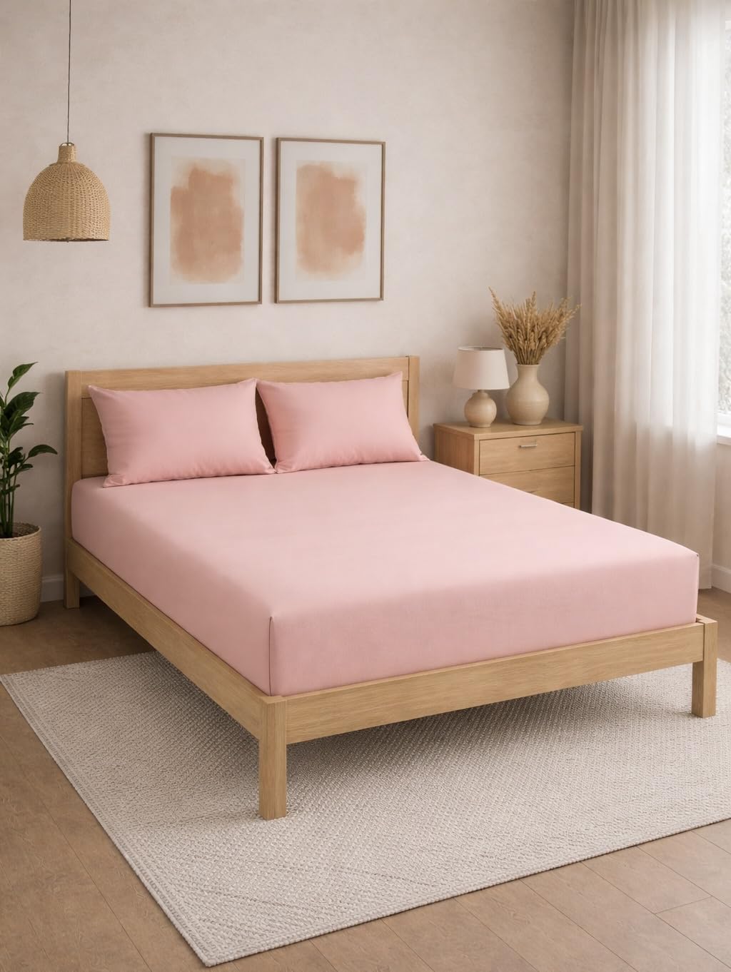 THE HOME STYLE Solid Cotton Feel Pillow Covers (18 x 28 inches, Set of 2 Pcs) | 300 TC | Super Soft & Smooth (Peach)