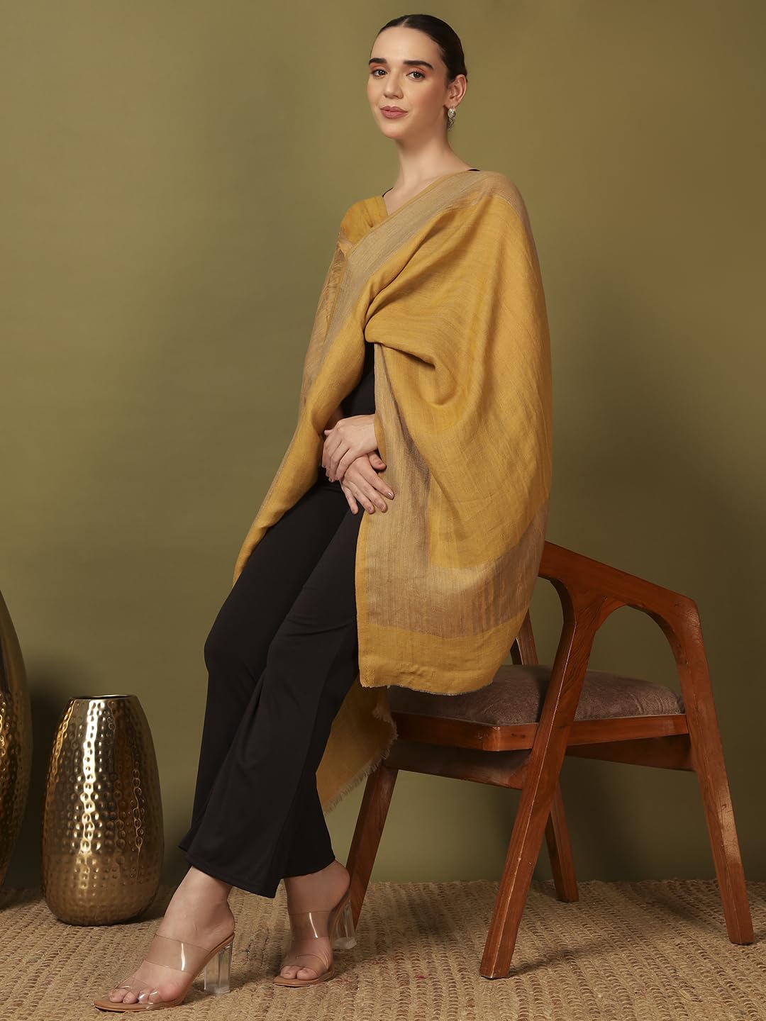 Pashmoda Women Midnight Bronze Reversible Zari Moonlight Fine Wool Stole (Size : 28x80in, 71X203cm) ZSST04