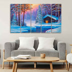 VIBECRAFTS Old Hut in the Winter Forest Canvas Wall Painting of Five Pieces For Home|Office|Living Room|Gift (PTVC5Pcs4_8668)