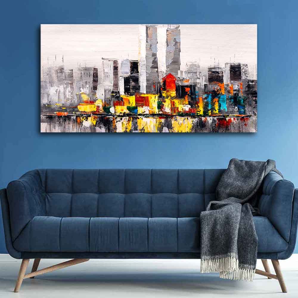 VIBECRAFTS Canvas Paintings for Living Room Drawing Room Abstract Wall Painting of A New York City Skyline Fitted with Wooden Frame for Home|Office|Gift(PTVCH_2272N)