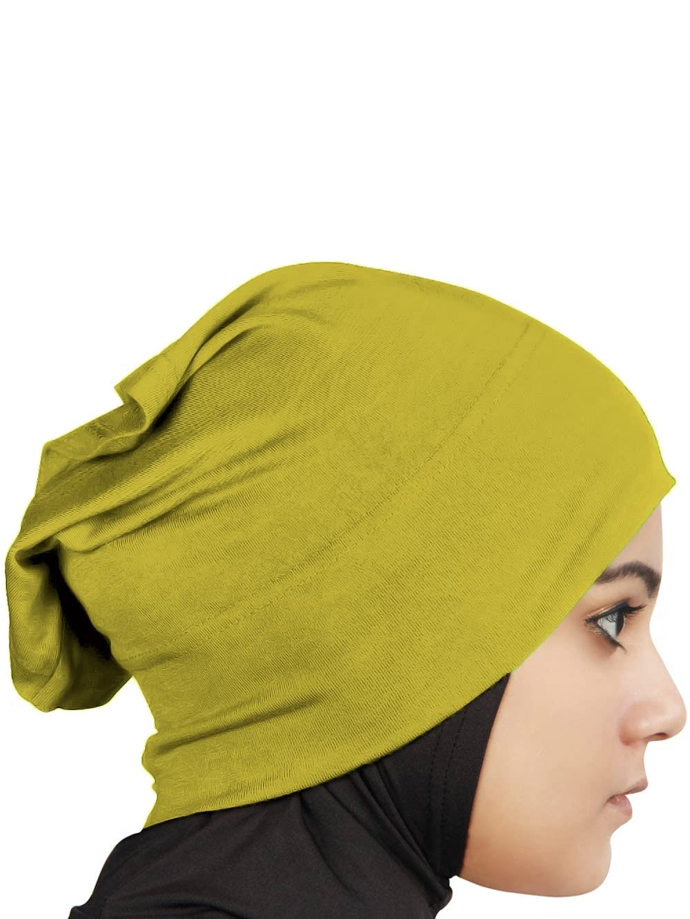 MyBatua Women's 2-Piece Al-Amira Hijab with Under Female Scarf/Cap/Bonnet in Soft Viscose Jersey, Ready to Wear HJ-129 (Mustard Green)