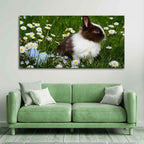 VIBECRAFTS Canvas Paintings for Living Room Drawing Room Cute little White & Brown Bunny Premium Wall Painting Wall Painting Fitted with Wooden Frame for Home | Office | Gift (PTVCH_2320)