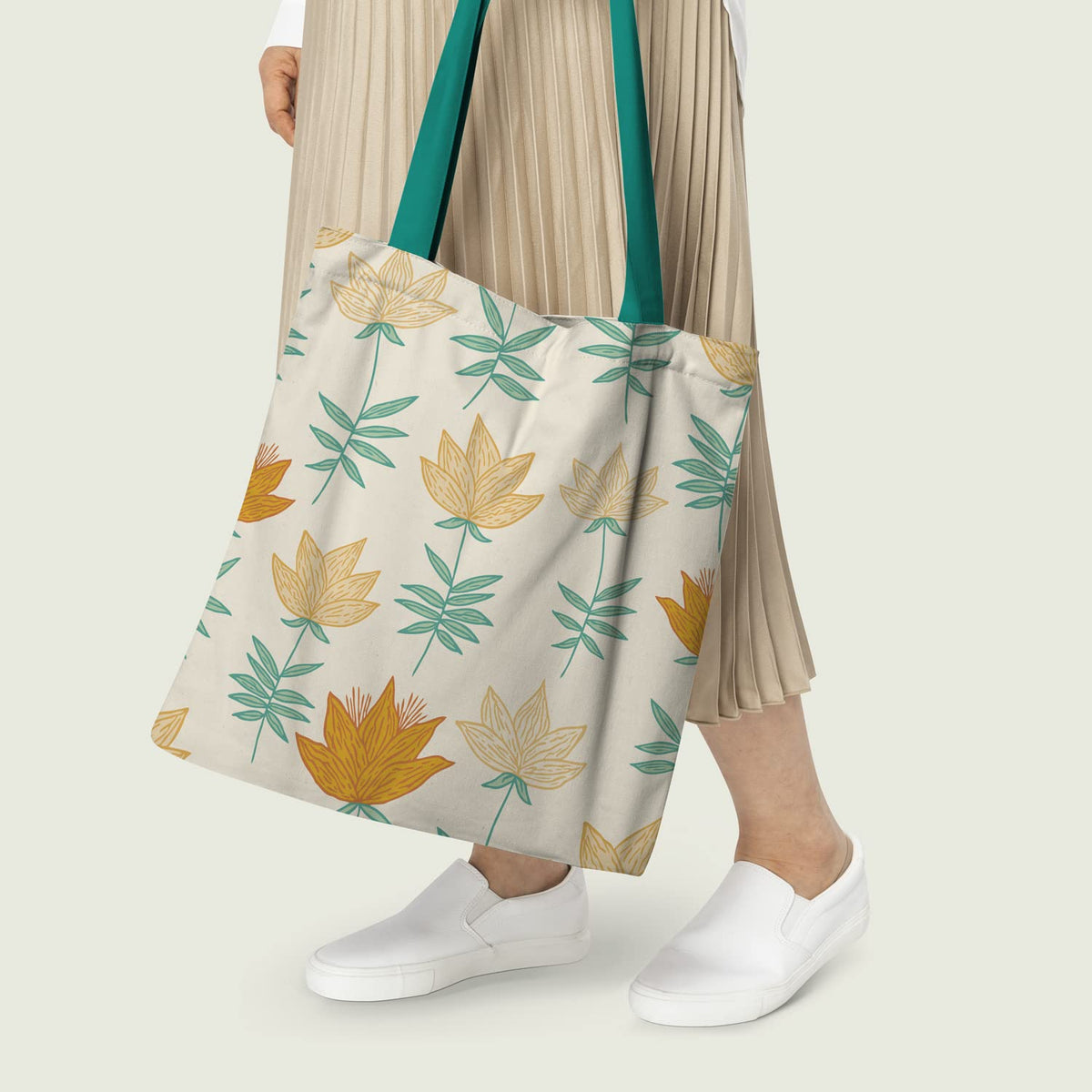 The Purple Tree Women's Canvas Tote Bag, Floral Print, 15x16 inch, 5kg Capacity, Adult, Female, Casual, 1 Pc