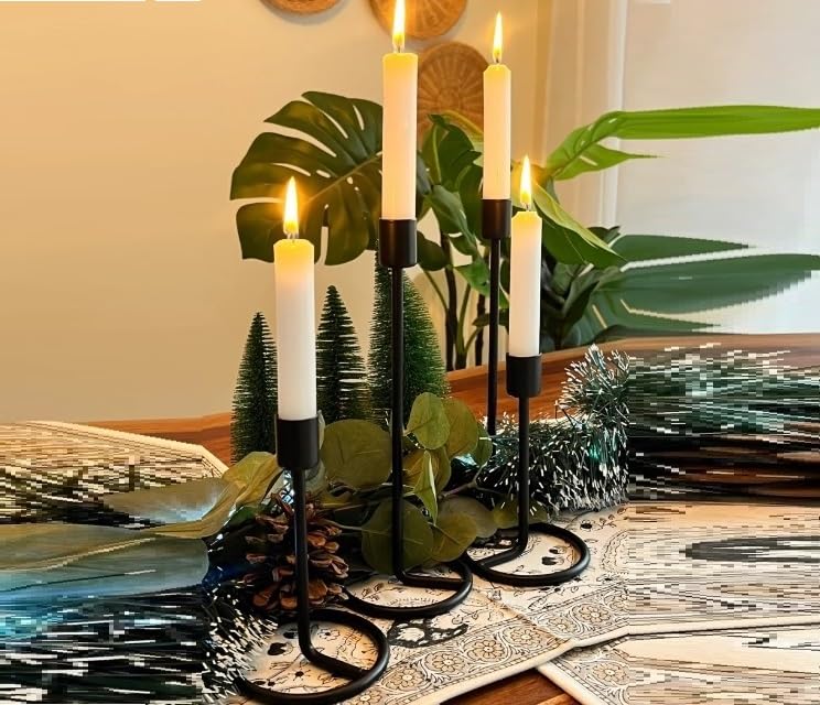 Richies Enterprises - Black Tealight Candle Holder, Candlestick Holders Taper Candle Holders - 4 Pcs Candle Stick Holders Set (2 Large + 2 Medium)