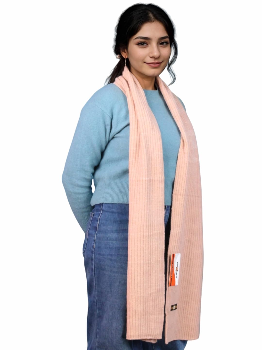 Pick Ur Needs Ultra Soft Ribbed Knit Muffler for Women Warm Winter Woolen Scarf Cozy Lightweight Neck Warmer for Casual & Outdoor Use (Peach)