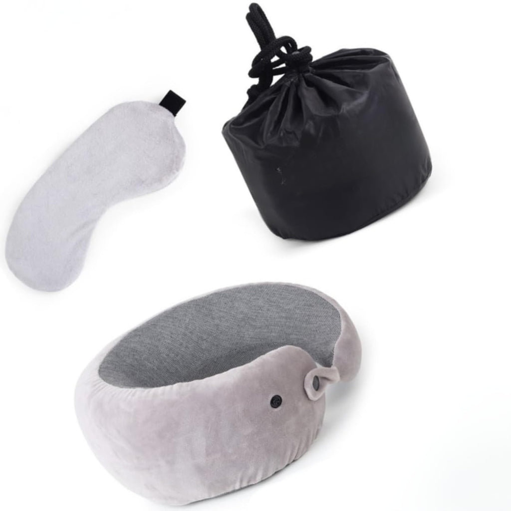 Billebon Memory Foam Neck Pillow with Cooling Gel, Snake Shape Travel Pillow with Snap Button, Neck Rest for Travelling & Flight Travel, Ergonomic Support for Comfort & Pain Relief, Black, Combo