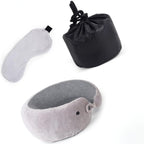 Billebon Memory Foam Neck Pillow with Cooling Gel, Snake Shape Travel Pillow with Snap Button, Neck Rest for Travelling & Flight Travel, Ergonomic Support for Comfort & Pain Relief, Black, Combo